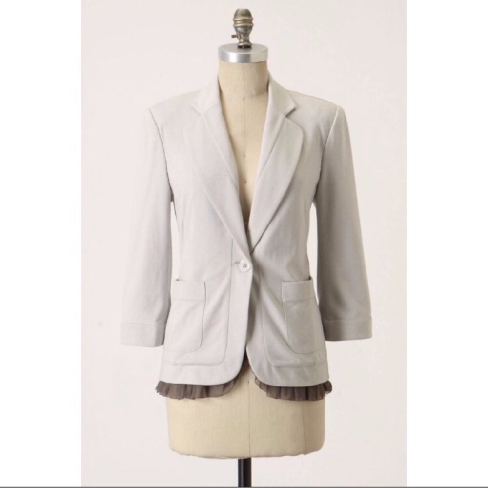 Anthropologie Cartonnier Frill Day Blazer in Gray